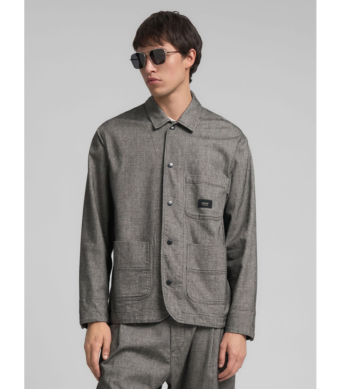 ヘリンボーン オーバーシャツジャケット 詳細画像 ブラック/ホワイト 2